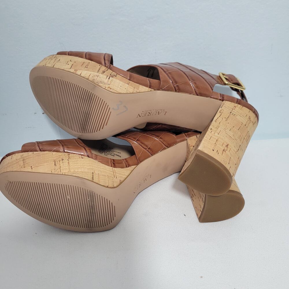 Lauren Ralph Lauren Feona Brown Crocodile Embossed Leather Sandals Size 9.5M - Picture 4 of 6